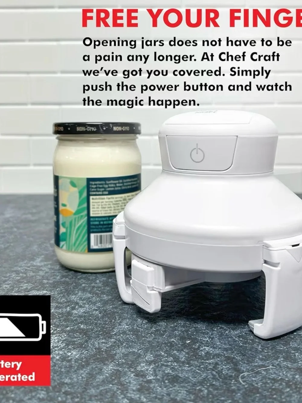 Electric Jar Opener Hands-Free Automatic Lid Remover for Seniors or Arthritis